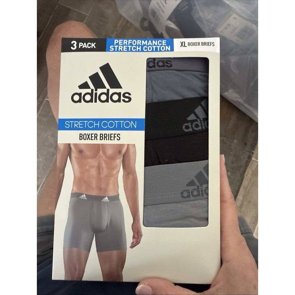 Adidas Mens Performance Stretch Cotton 3-Pack Boxer Brief Underwear XL Black GRY